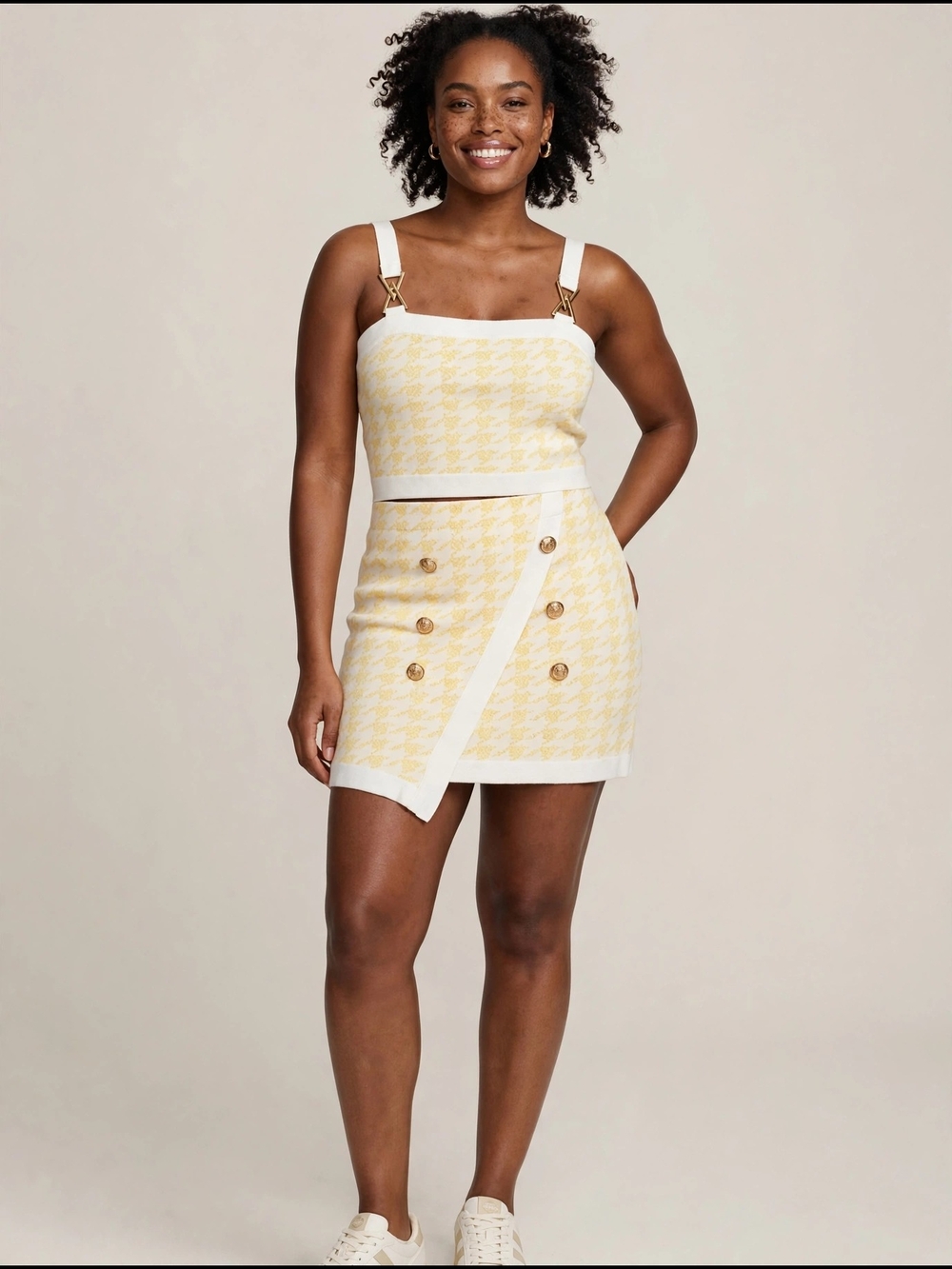 Women’s Yellow Houndstooth Skirt Set